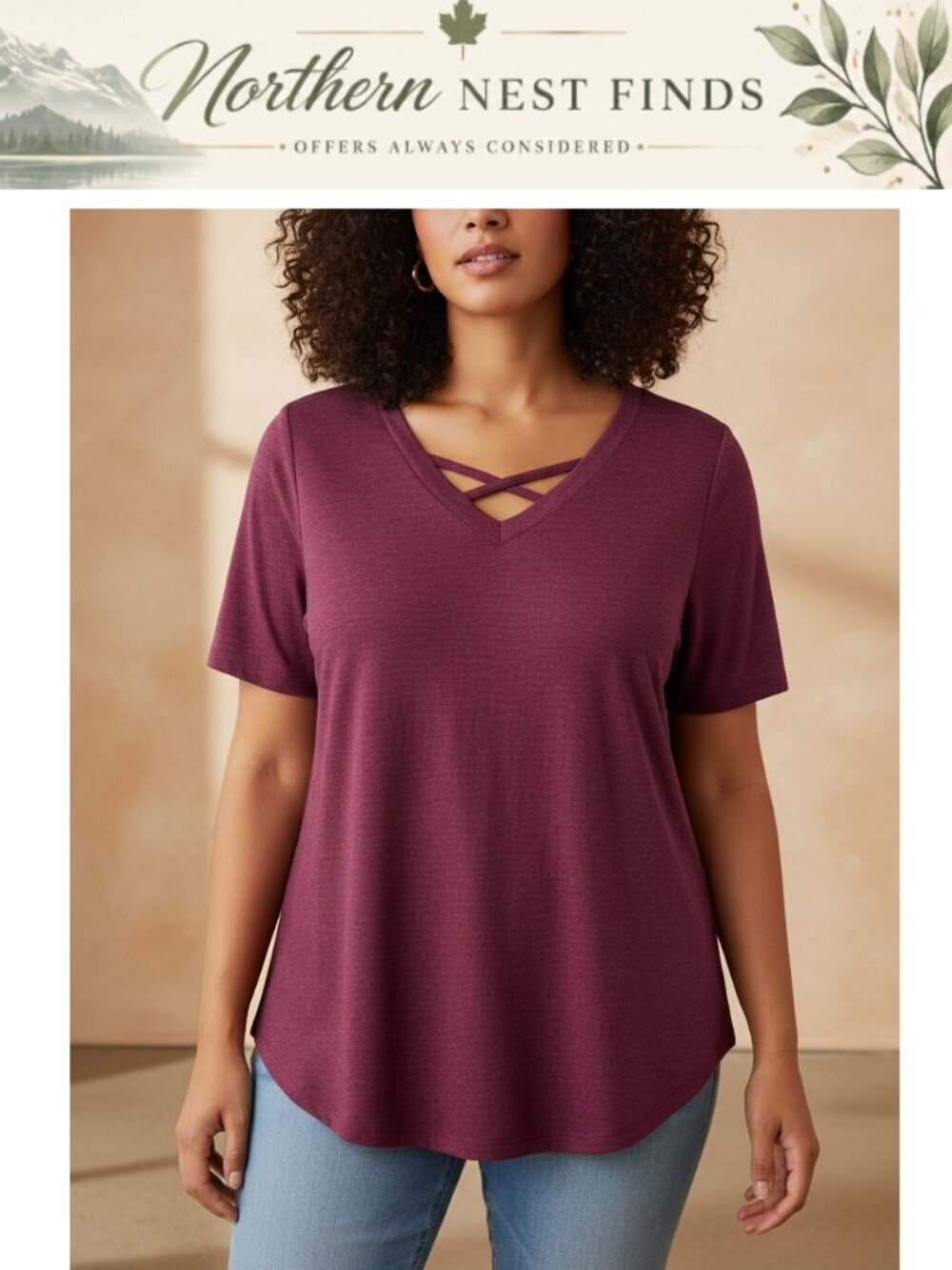 Plus Size Criss Cross Tunic Top Womens Summer Loose Fit L-4XL
